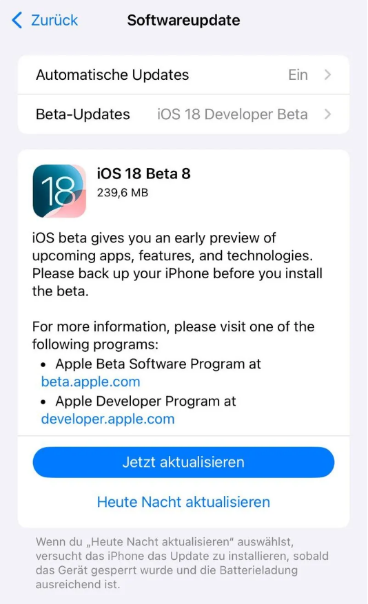 西沙苹果手机维修分享苹果 iOS / iPadOS 18 开发者预览版 Beta 8 发布 